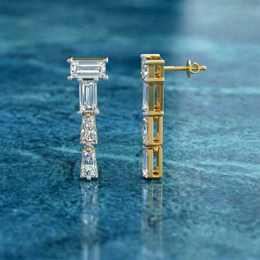 3.91 Carat 14K Gold Geometric Cascade Drop Earrings