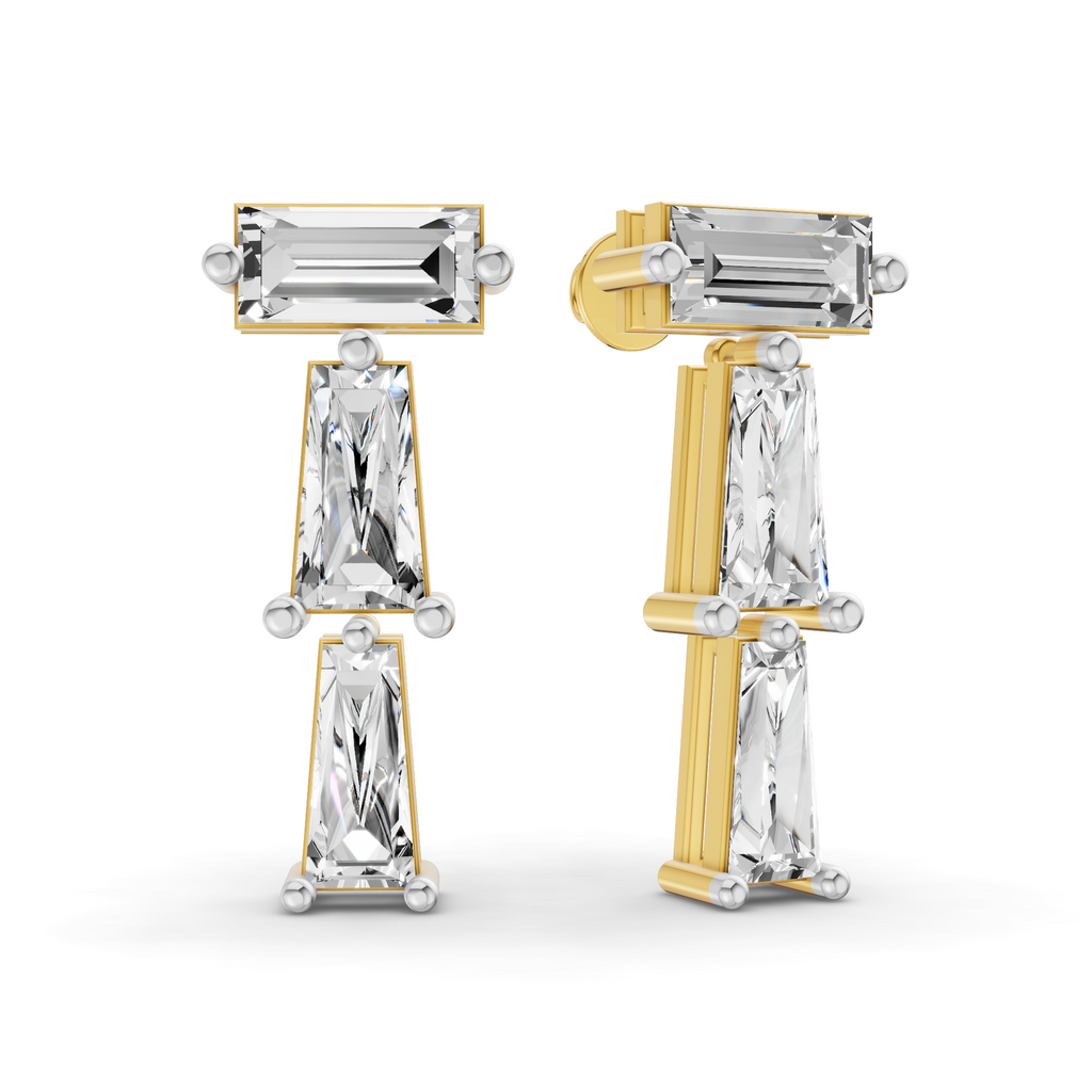 2.78 Carat 14K Gold Linear Prism Drop Earrings