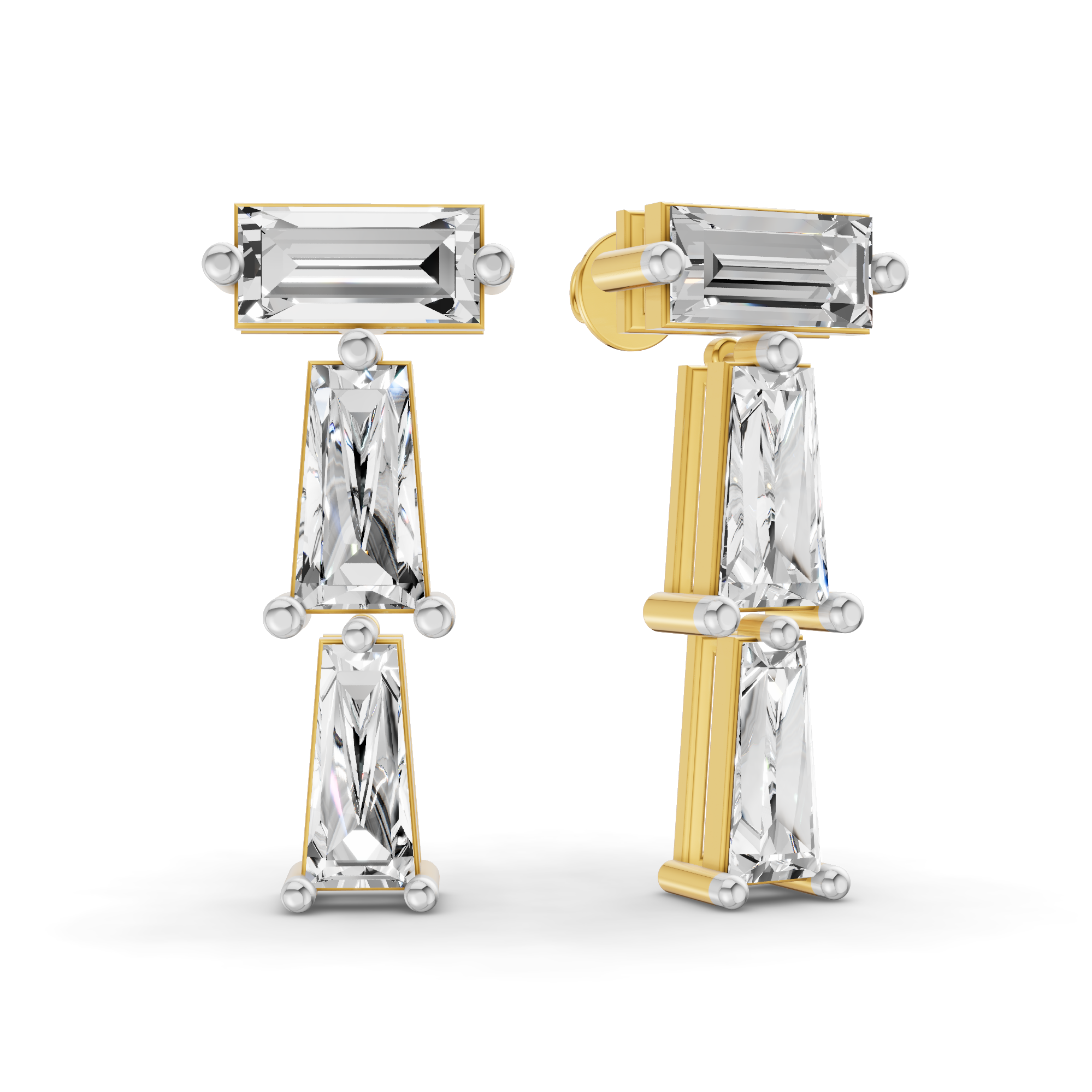 2.78 Carat 14K Gold Linear Prism Drop Earrings