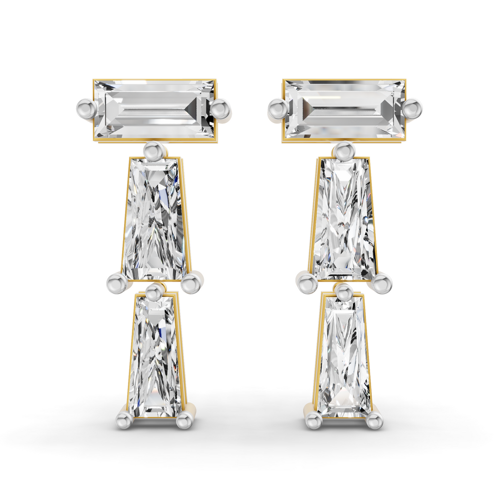 2.78 Carat 14K Gold Linear Prism Drop Earrings