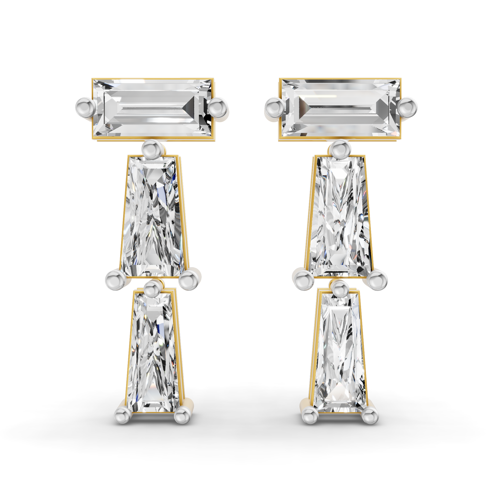 2.78 Carat 14K Gold Linear Prism Drop Earrings