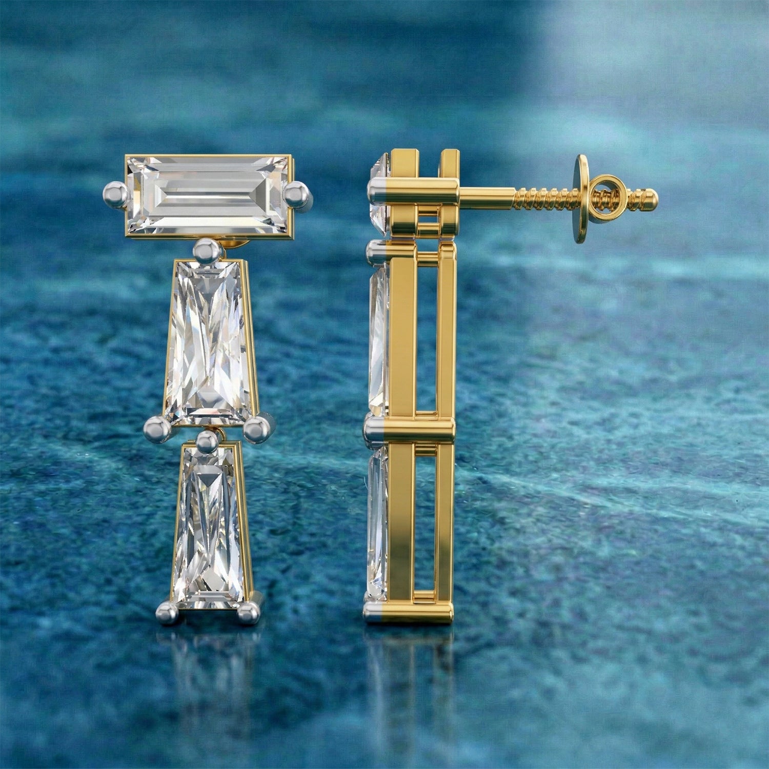 2.78 Carat 14K Gold Linear Prism Drop Earrings