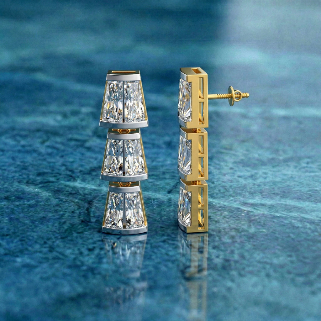 6.73 Carat 14K Gold Trilliant Cascade Drop Earrings