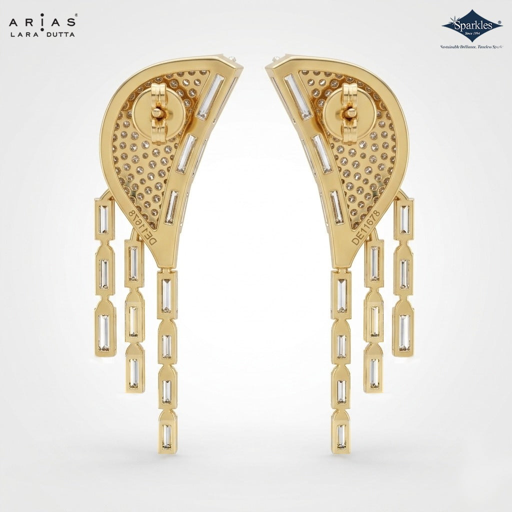 Arias by Lara Dutta Radiant Pave Wing & Baguette Drop Statement Earrings