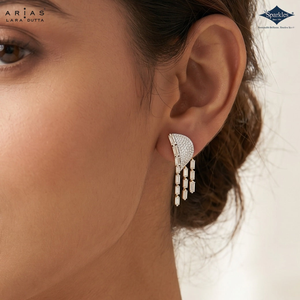 Arias by Lara Dutta Radiant Pave Wing & Baguette Drop Statement Earrings