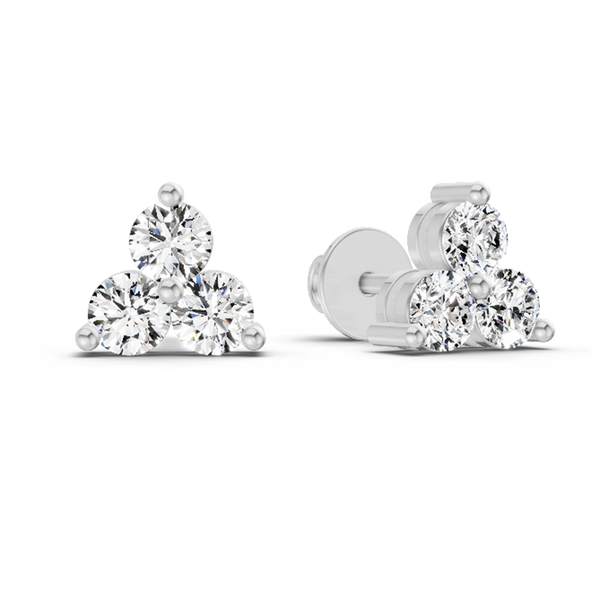 1.05 Carat Trio Stud Earrings 14K - White Gold