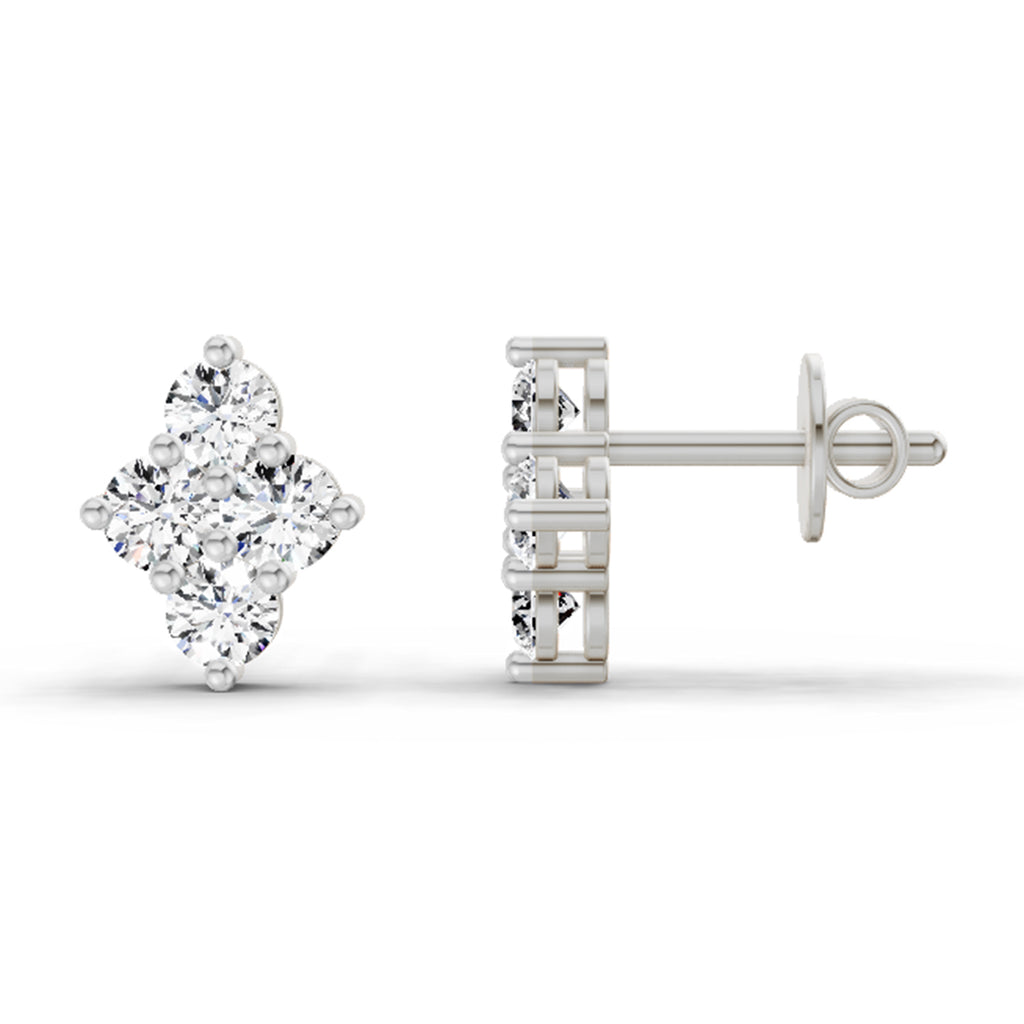 0.92 Carat Cluster Diamond Stud Earrings 14K - White Gold