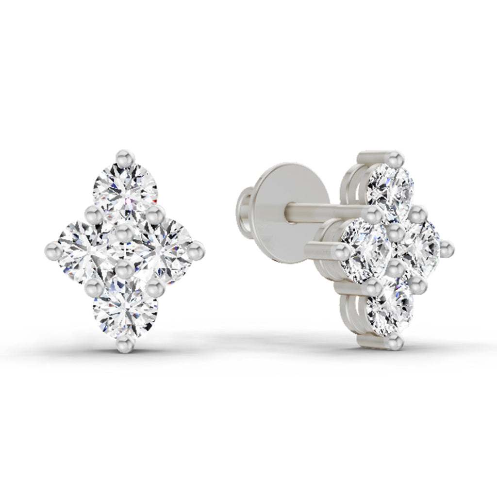 0.92 Carat Cluster Diamond Stud Earrings 14K - White Gold