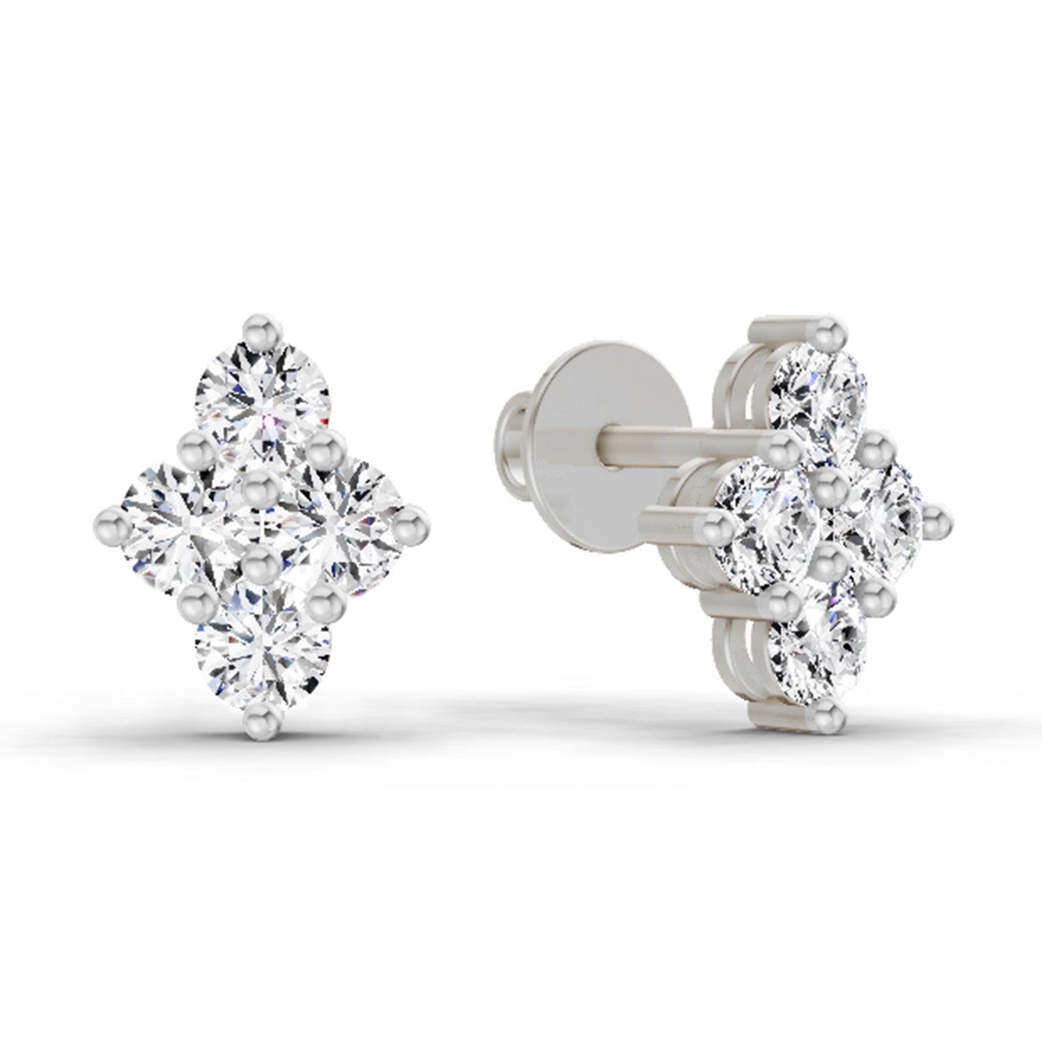 0.92 Carat Cluster Diamond Stud Earrings 14K - White Gold