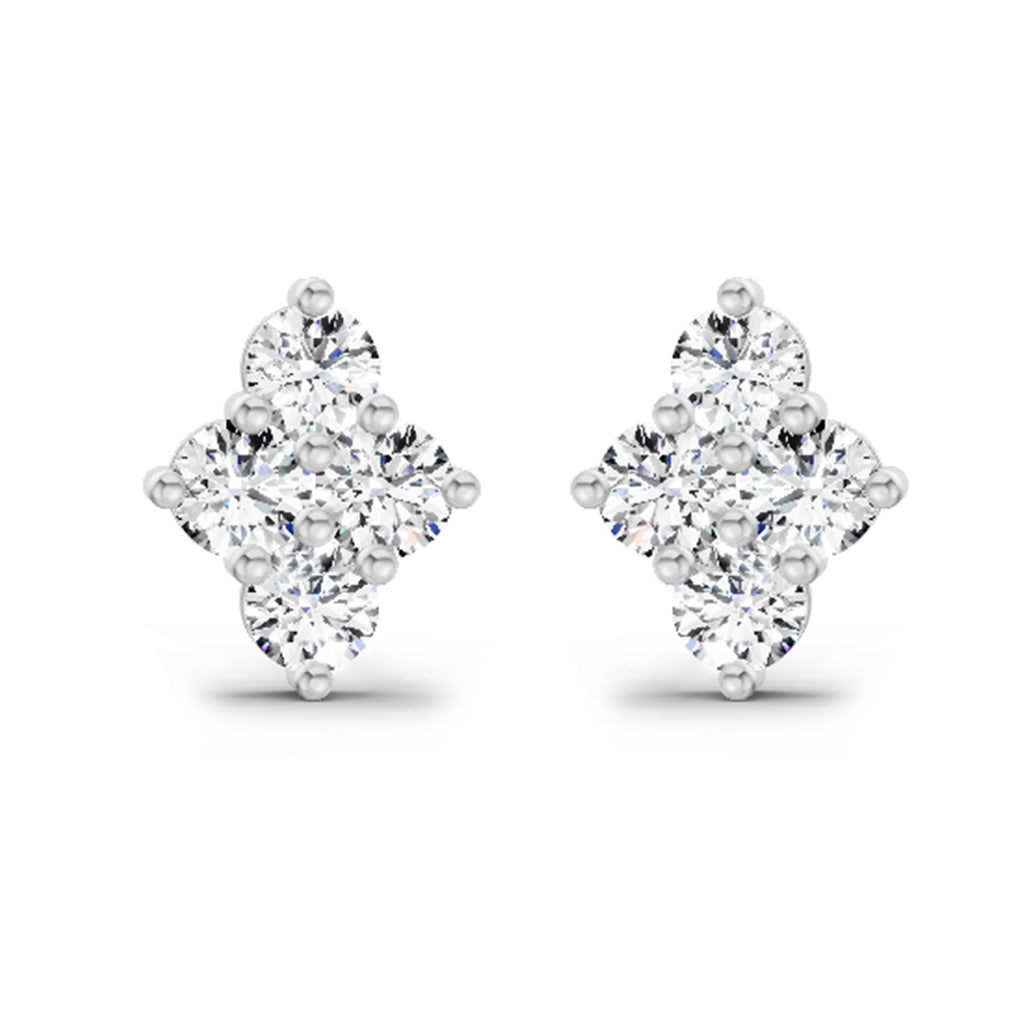 0.92 Carat Cluster Diamond Stud Earrings 14K - White Gold