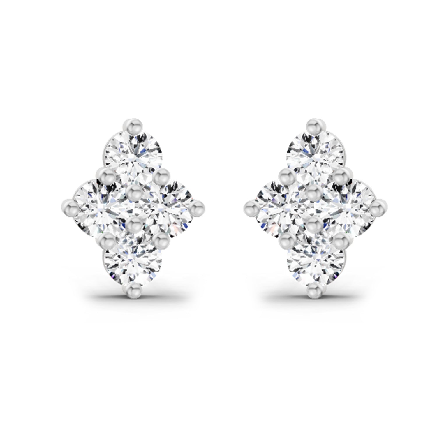 0.92 Carat Cluster Diamond Stud Earrings 14K - White Gold