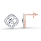 0.76 Carat Square Halo Stud Earrings 14K - Rose Gold