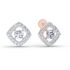 0.76 Carat Square Halo Stud Earrings 14K - Rose Gold