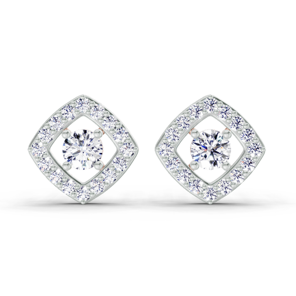 0.76 Carat Square Halo Stud Earrings 14K - Rose Gold