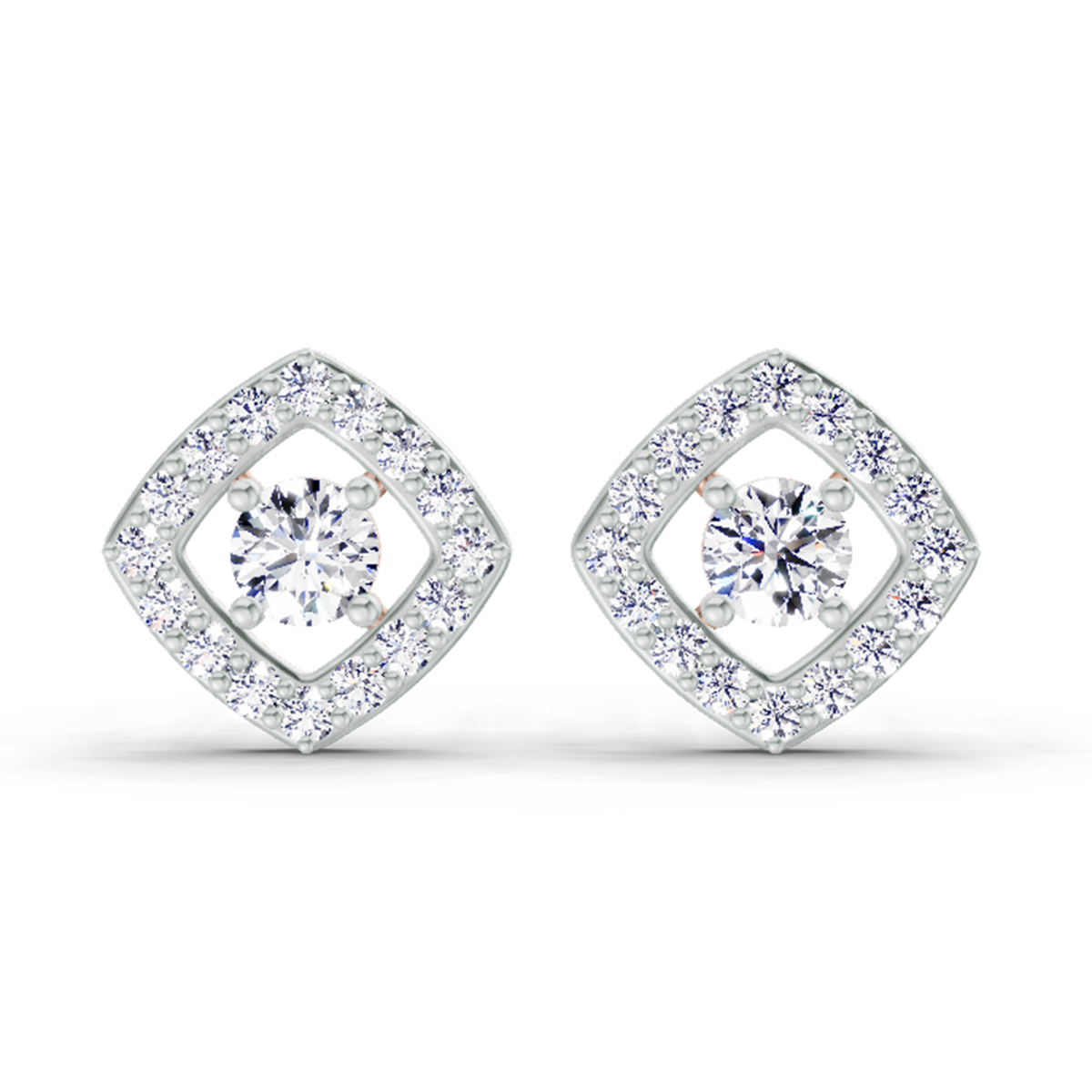 0.76 Carat Square Halo Stud Earrings 14K - Rose Gold