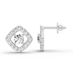 0.76 Carat Square Halo Stud Earrings 14K - White Gold