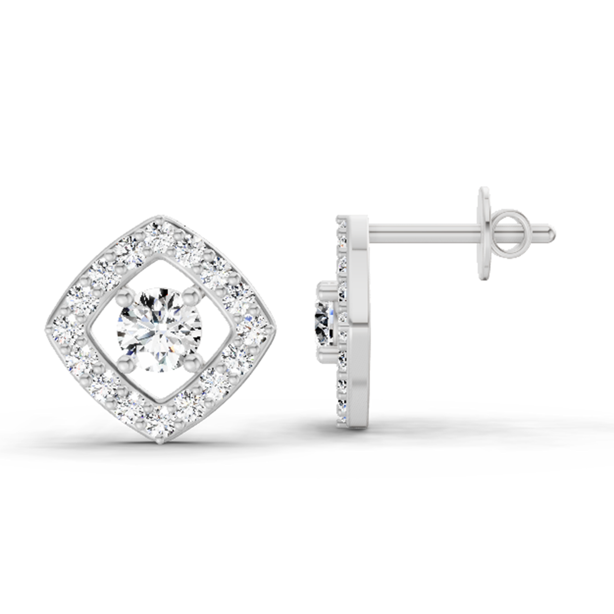 0.76 Carat Square Halo Stud Earrings 14K - White Gold