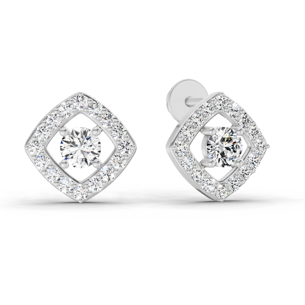0.76 Carat Square Halo Stud Earrings 14K - White Gold