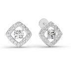 0.76 Carat Square Halo Stud Earrings 14K - White Gold