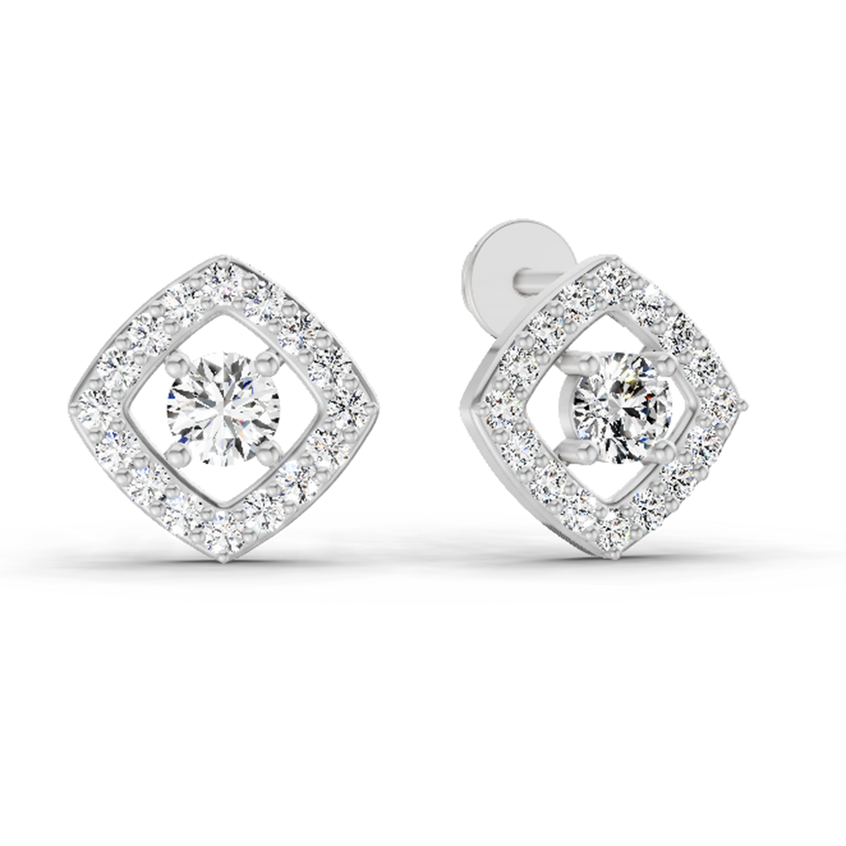 0.76 Carat Square Halo Stud Earrings 14K - White Gold
