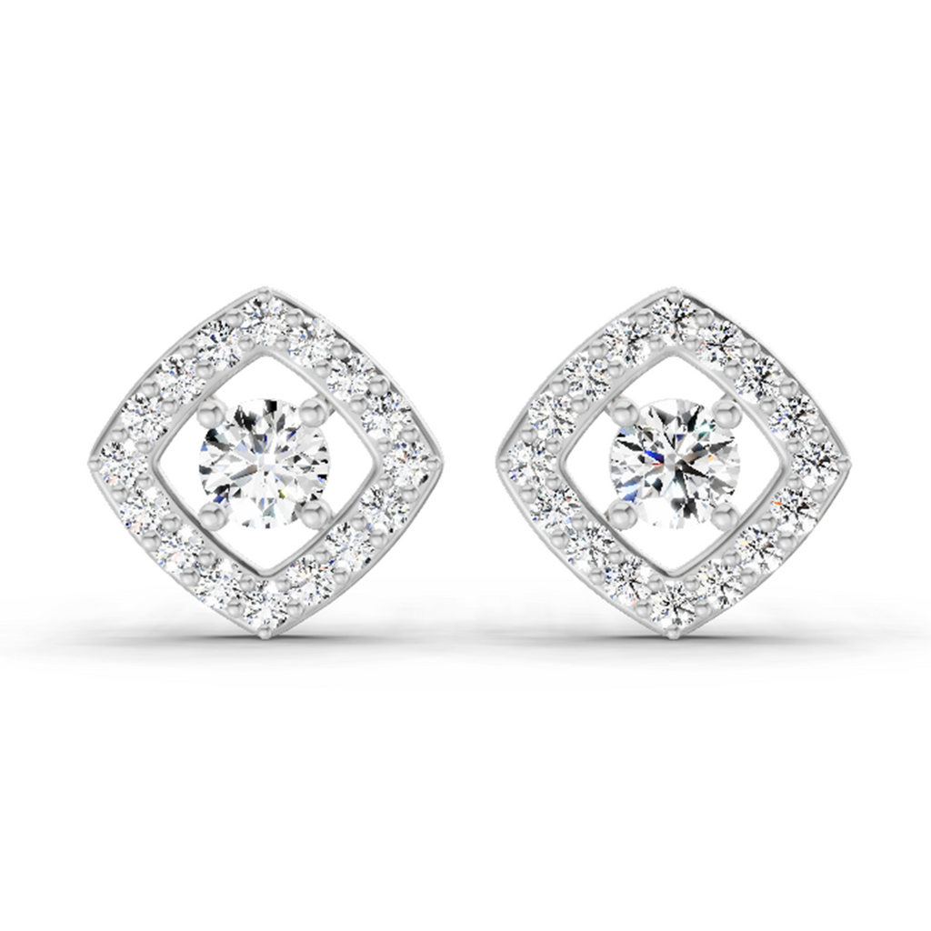 0.76 Carat Square Halo Stud Earrings 14K - White Gold