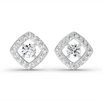 0.76 Carat Square Halo Stud Earrings 14K - White Gold