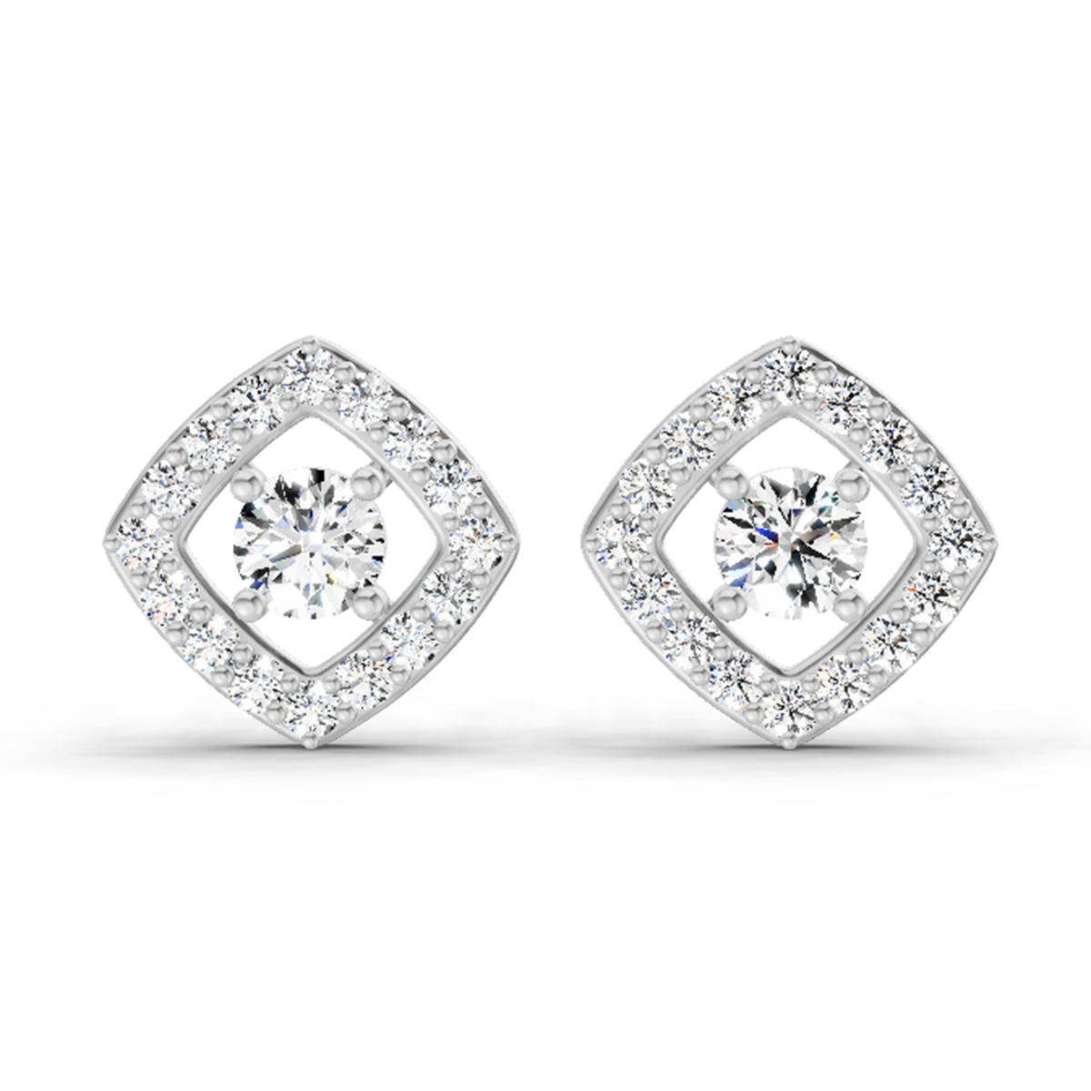 0.76 Carat Square Halo Stud Earrings 14K - White Gold