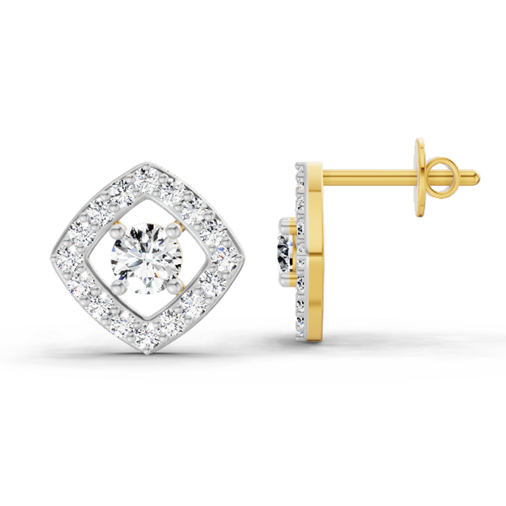 0.76 Carat Square Halo Stud Earrings 14K