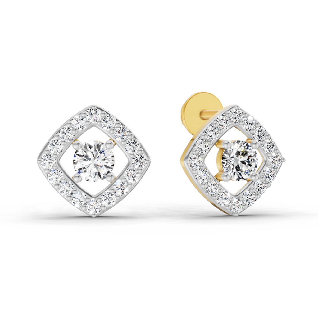 0.76 Carat Square Halo Stud Earrings 14K