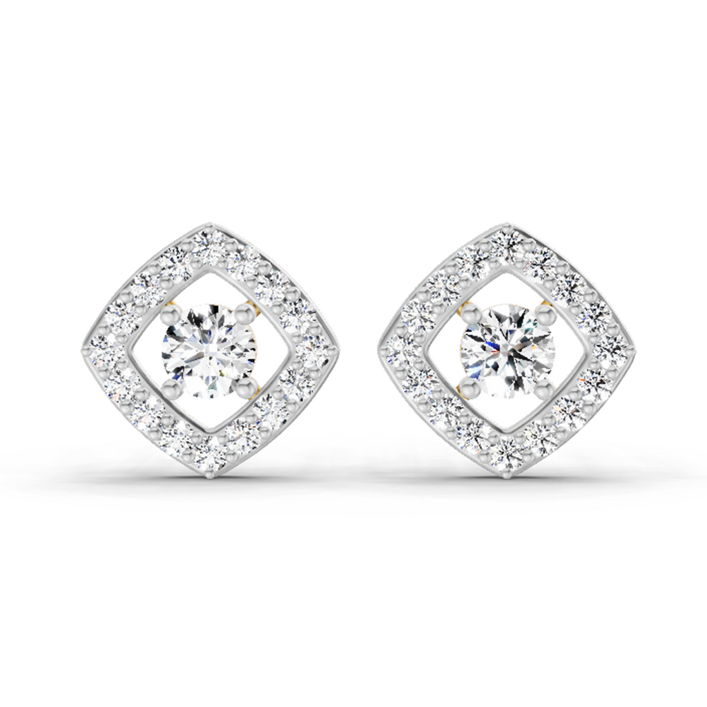 0.76 Carat Square Halo Stud Earrings 14K