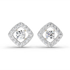 0.76 Carat Square Halo Stud Earrings 14K