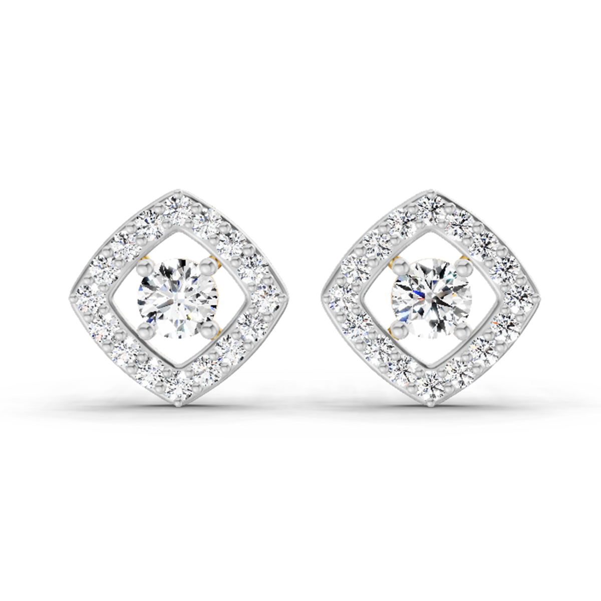 0.76 Carat Square Halo Stud Earrings 14K