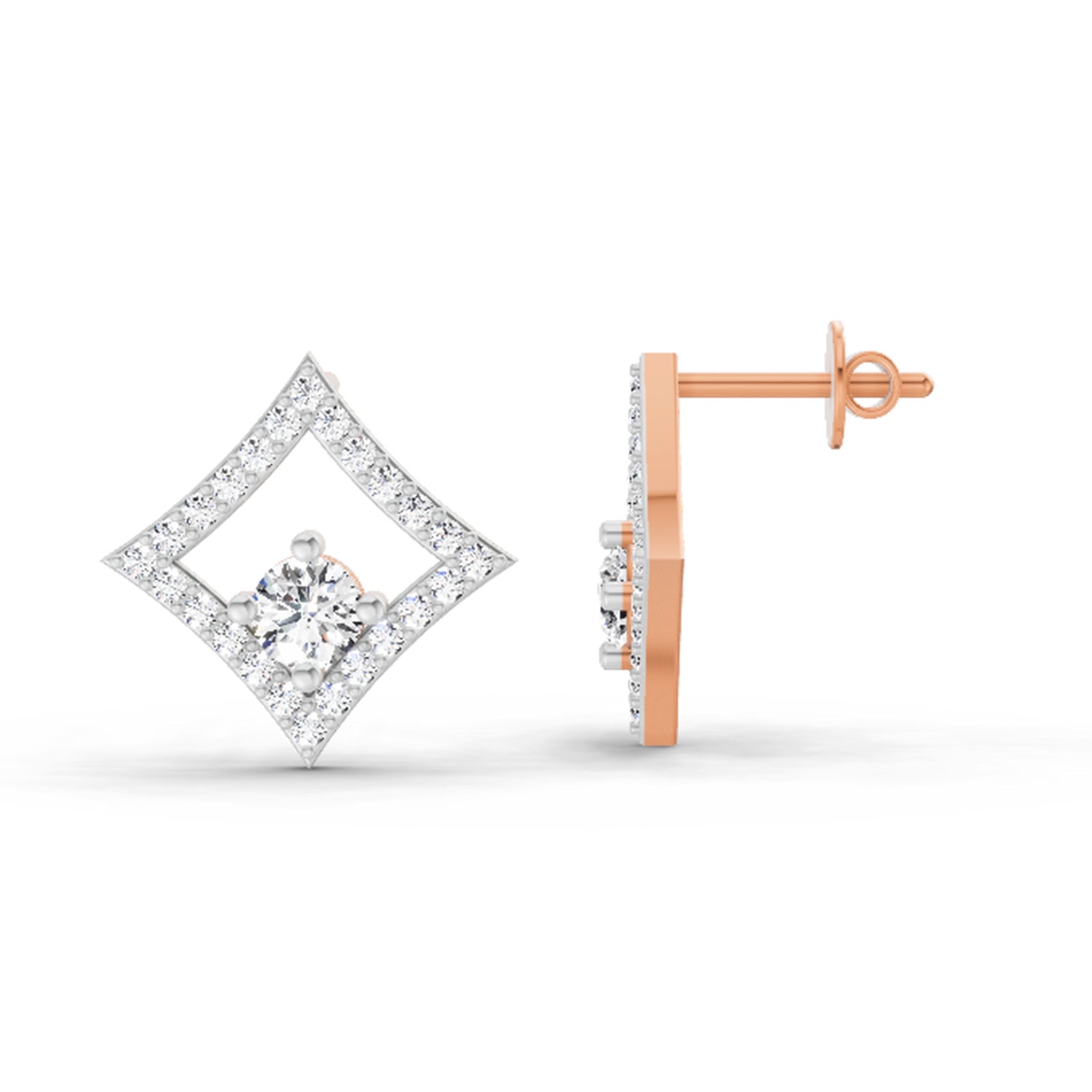0.79 Carat Round Kite Stud Earrings 14K - Rose Gold