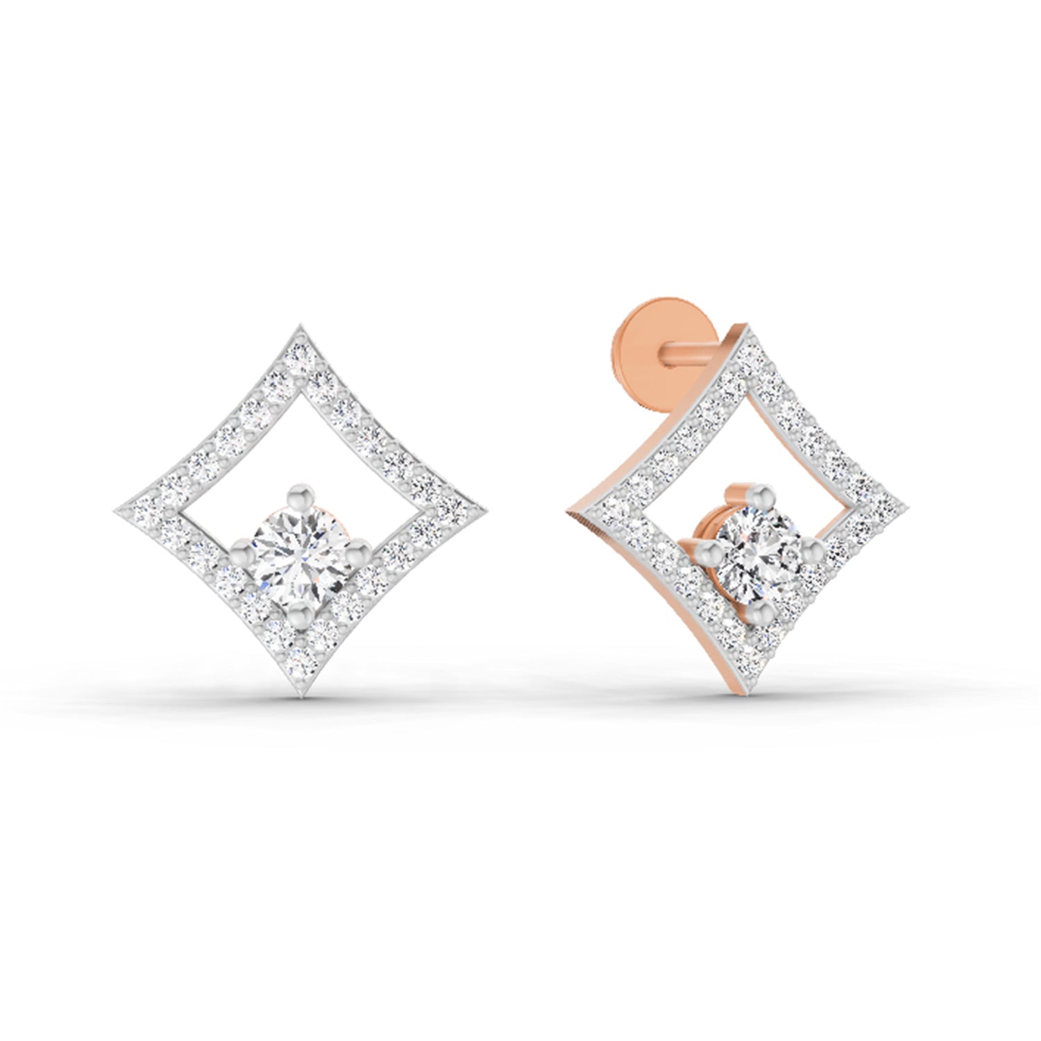 0.79 Carat Round Kite Stud Earrings 14K - Rose Gold