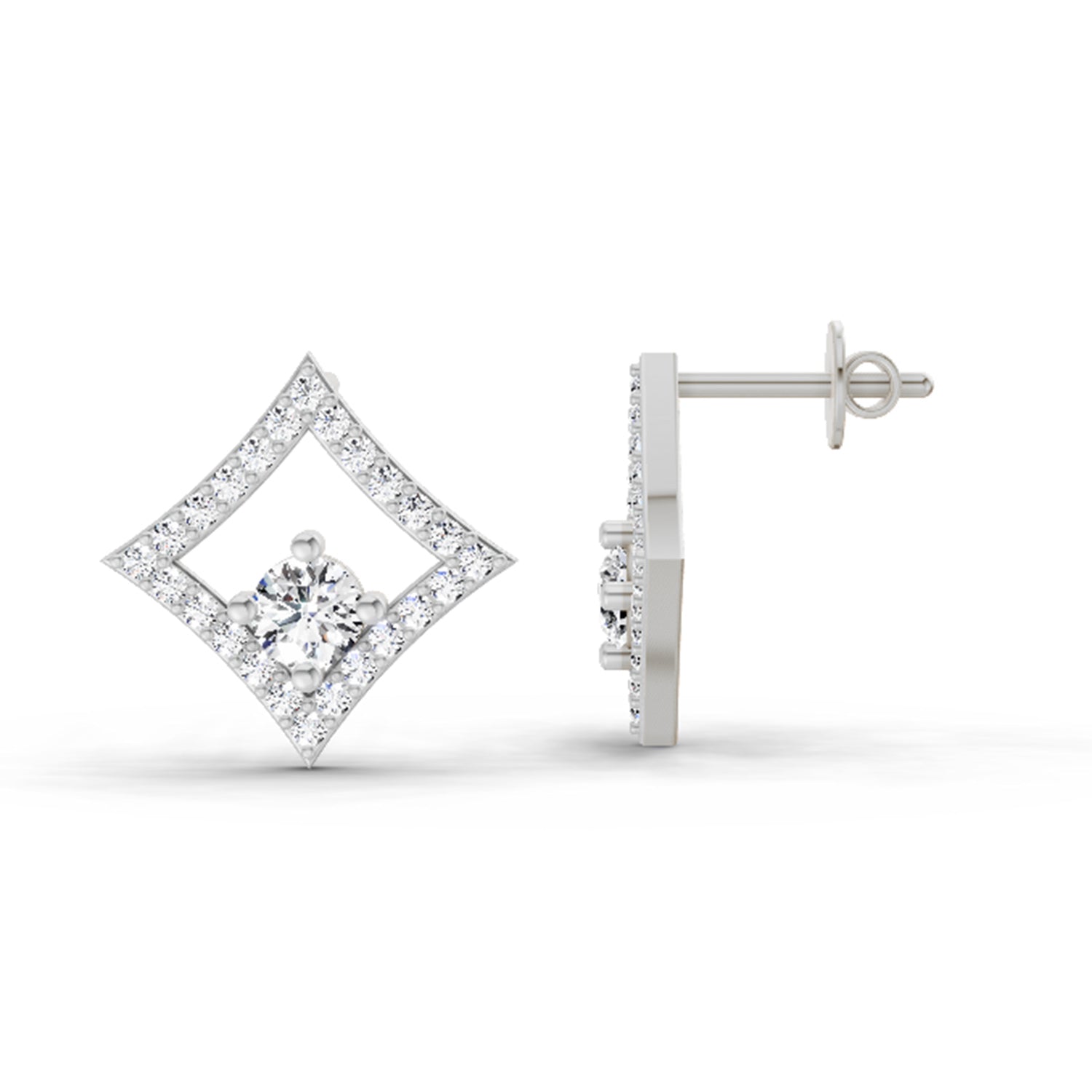 0.79 Carat Round Kite Stud Earrings 14K - White Gold