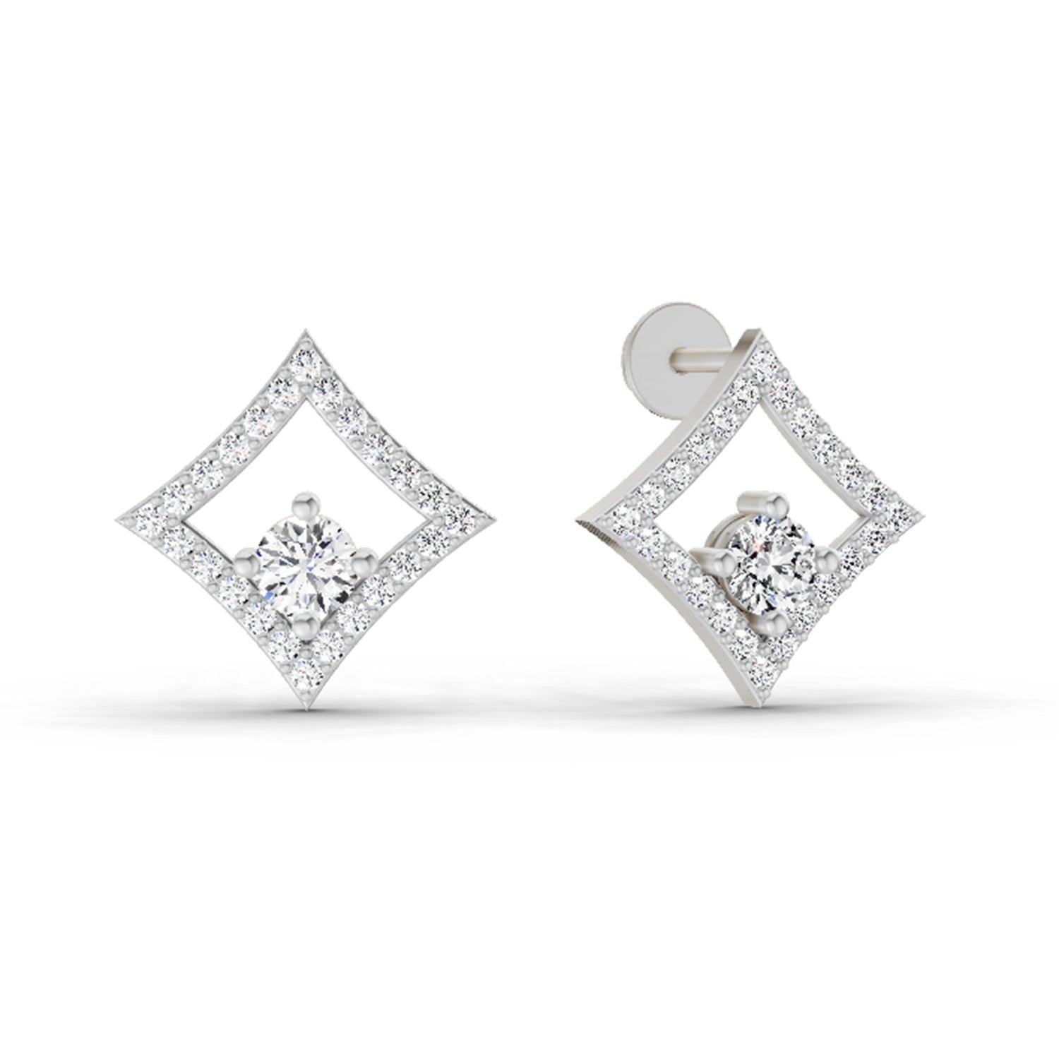 0.79 Carat Round Kite Stud Earrings 14K - White Gold