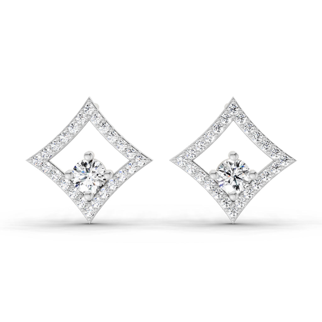 0.79 Carat Round Kite Stud Earrings 14K - White Gold