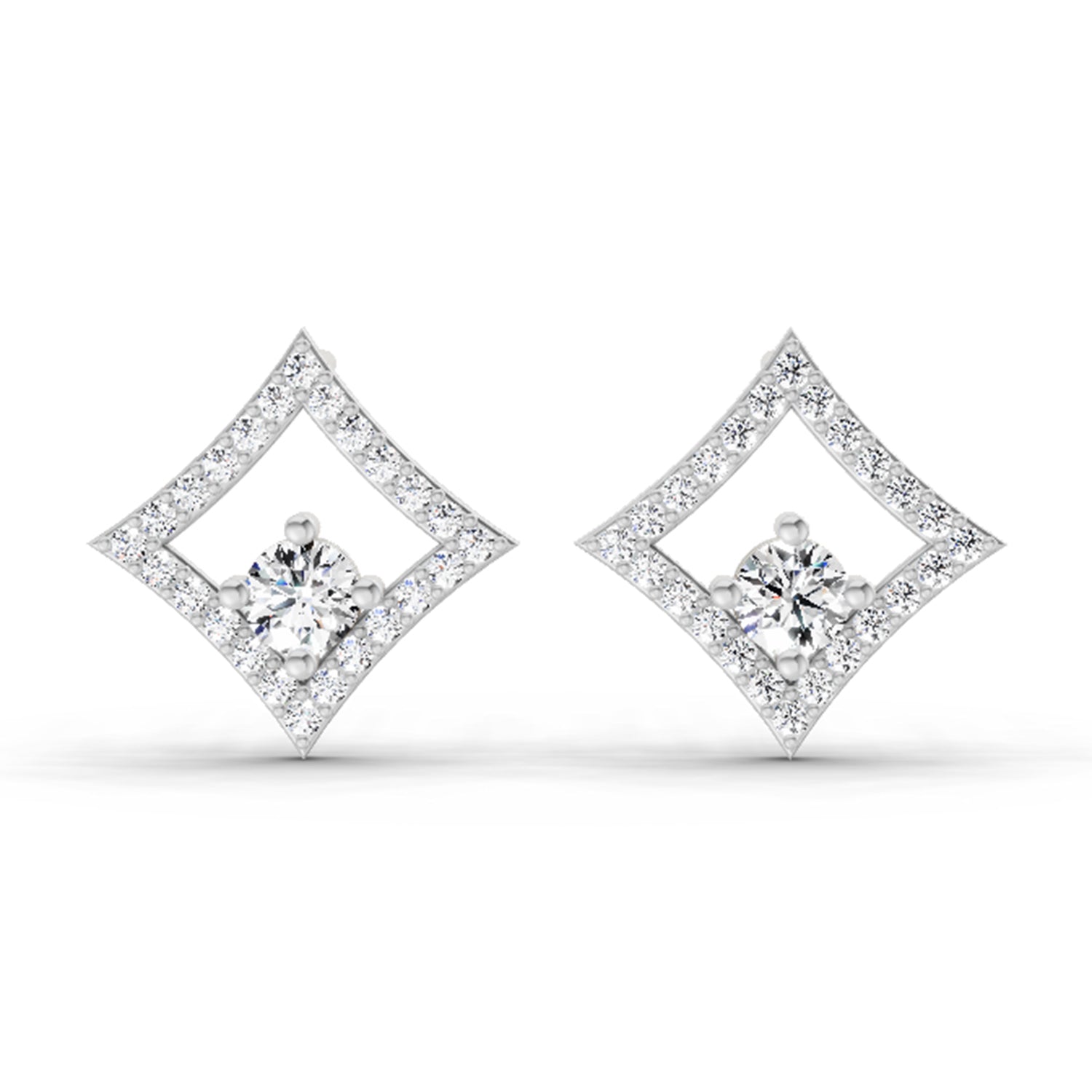 0.79 Carat Round Kite Stud Earrings 14K - White Gold