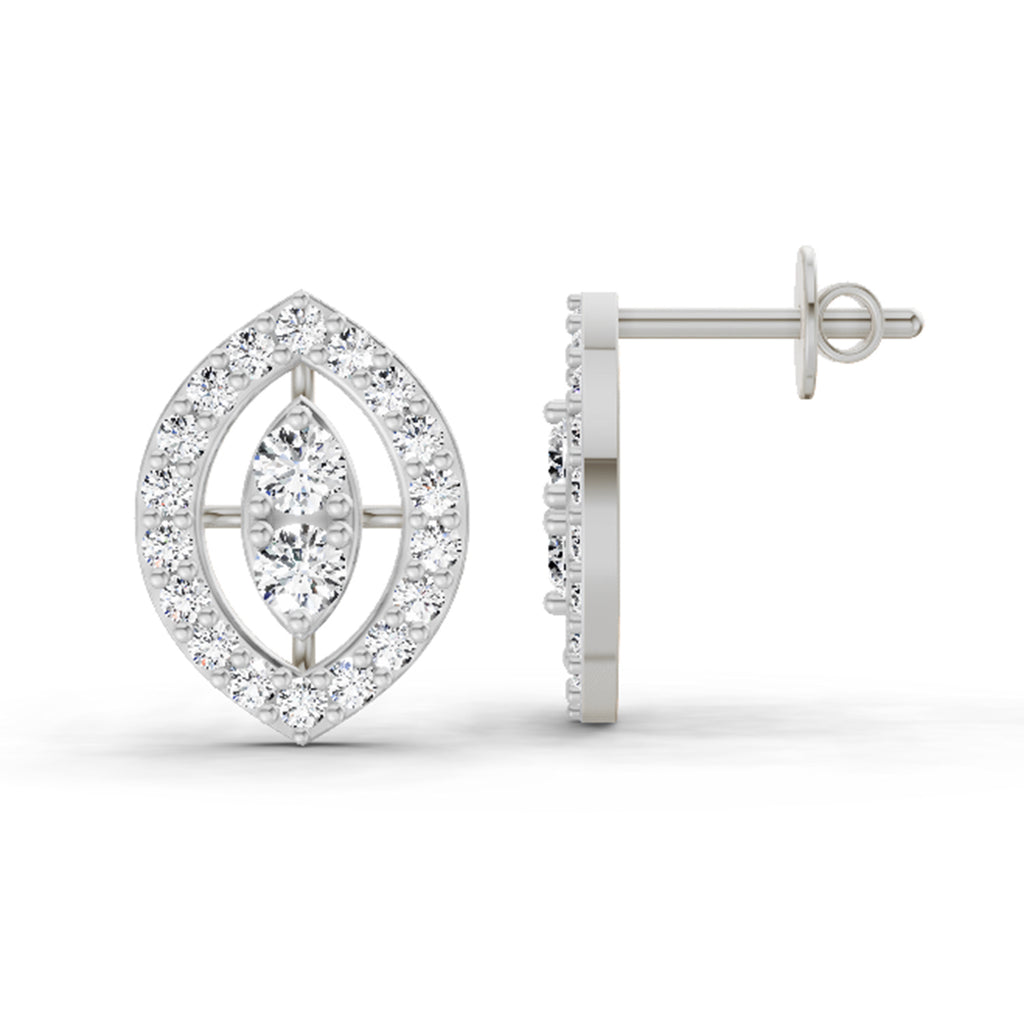 0.79 Carat Halo Stud Earrings 14K - White Gold