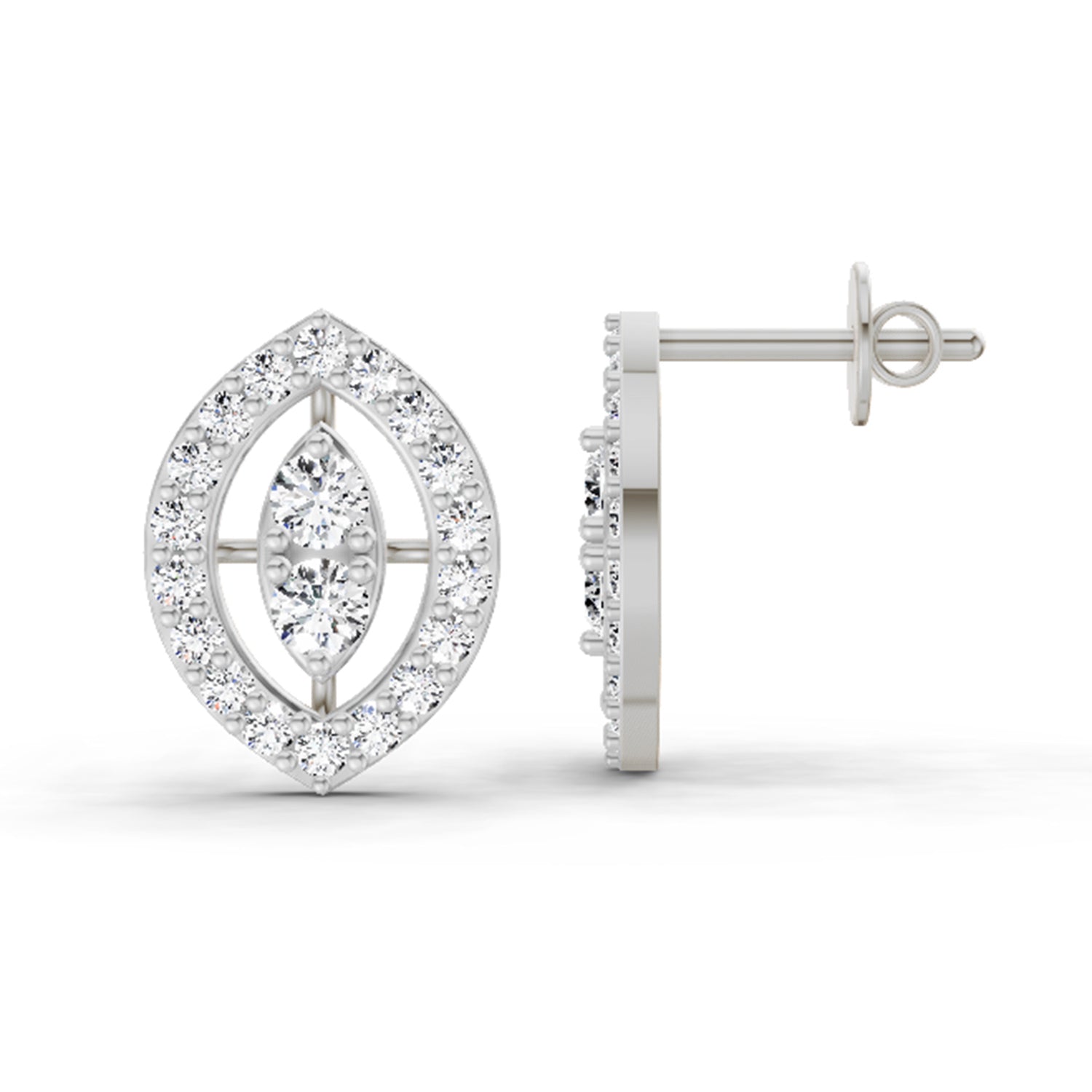 0.79 Carat Halo Stud Earrings 14K - White Gold