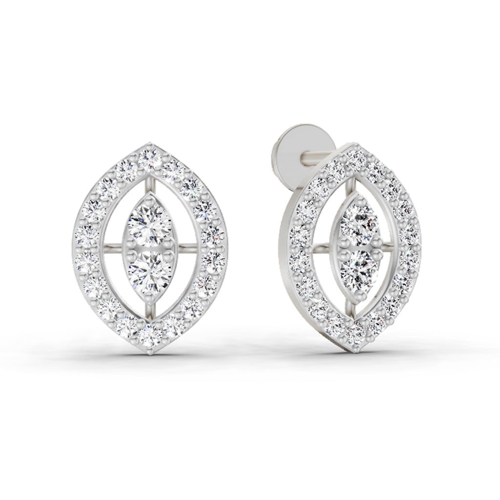 0.79 Carat Halo Stud Earrings 14K - White Gold