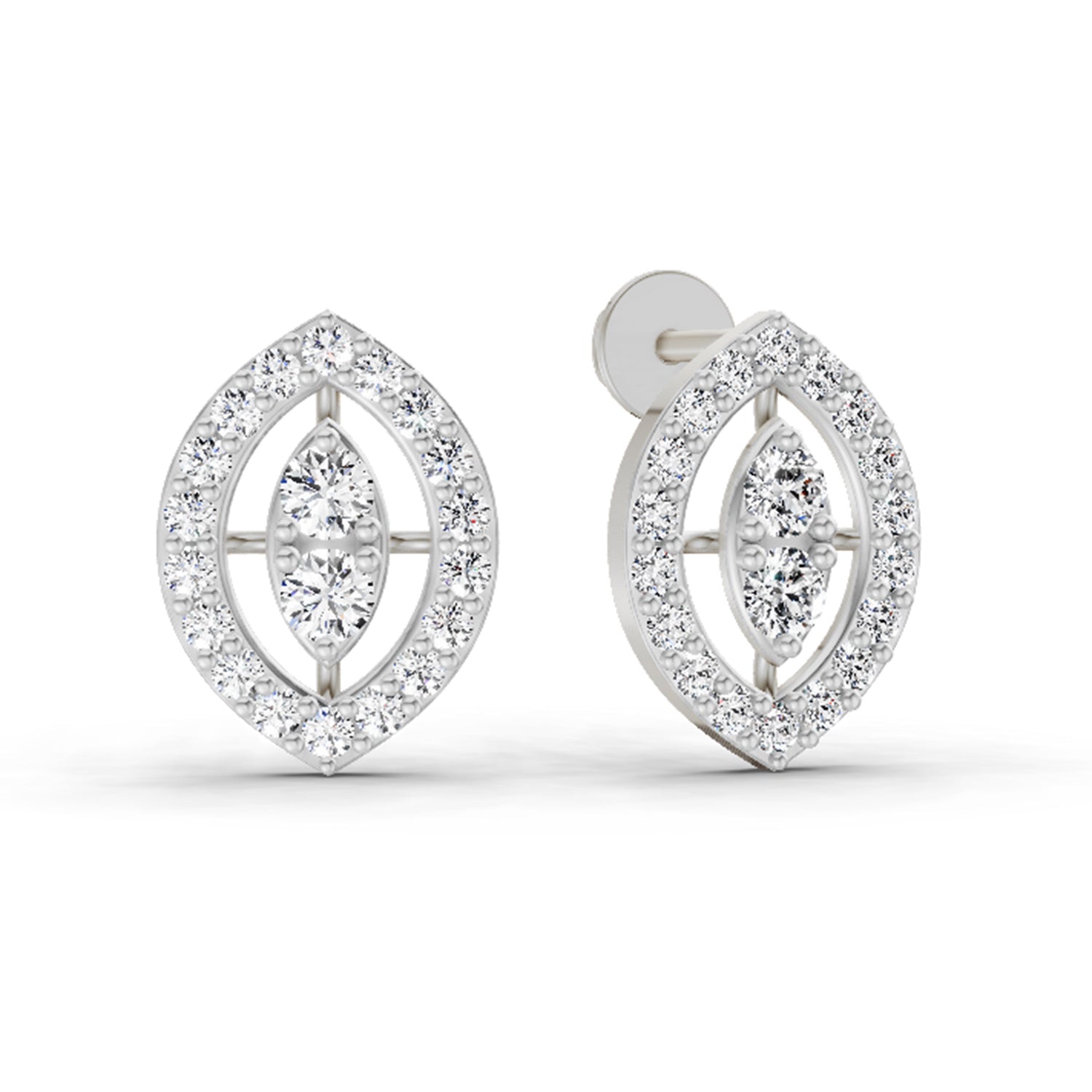 0.79 Carat Halo Stud Earrings 14K - White Gold