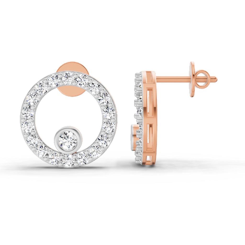 1 Carat Diamond Hexagon Circle Stud Earrings 14K - Rose Gold