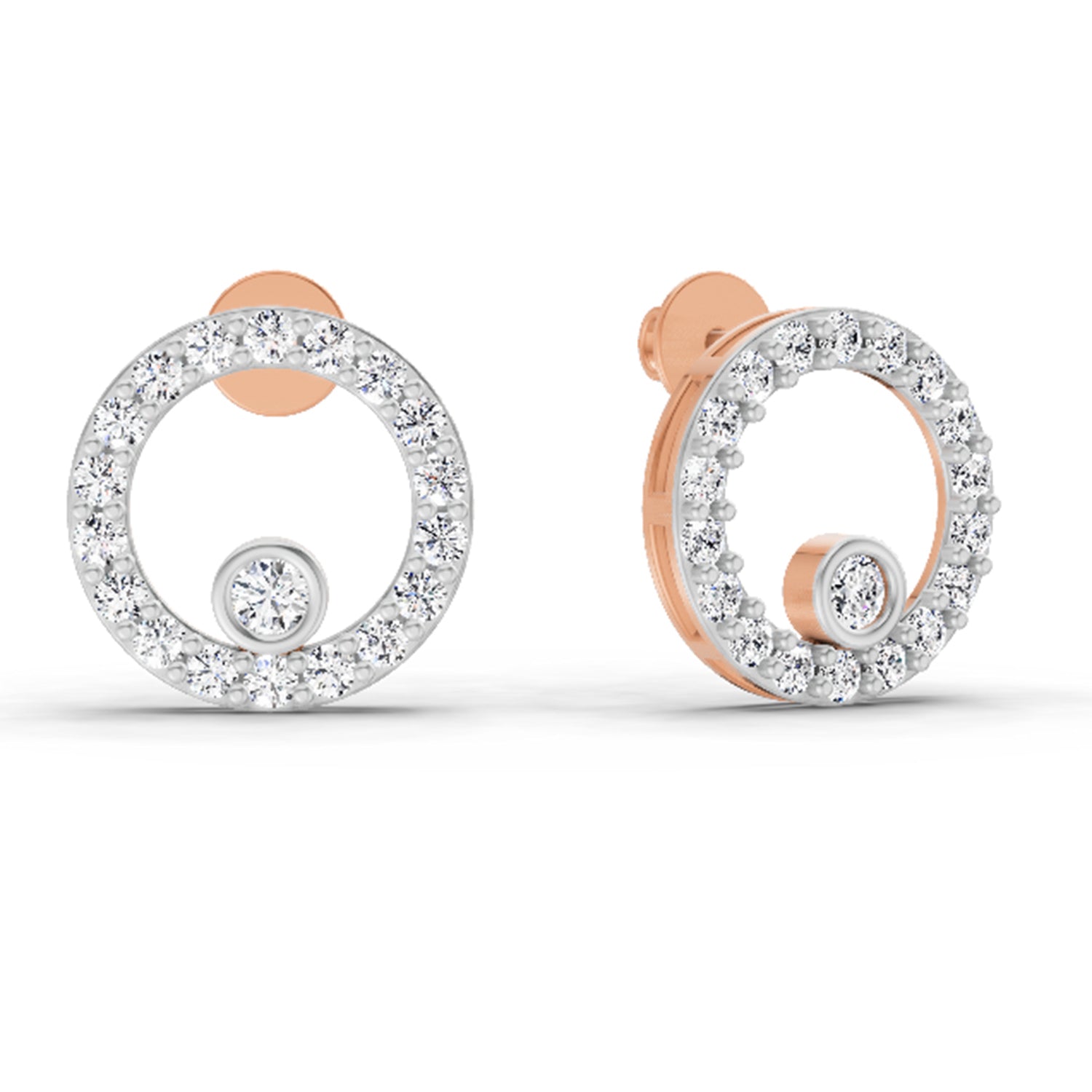 1 Carat Diamond Hexagon Circle Stud Earrings 14K - Rose Gold