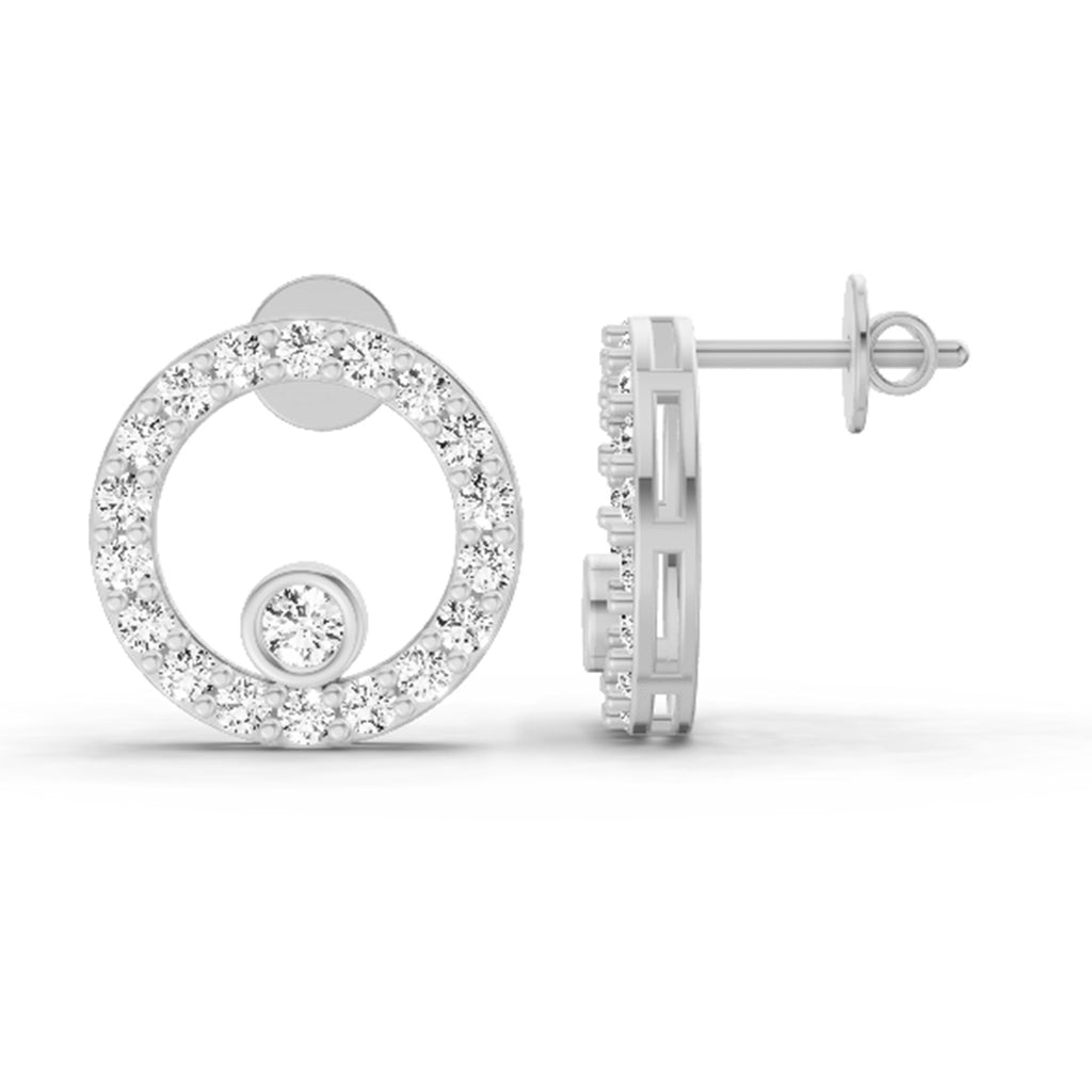 1 Carat Diamond Hexagon Circle Stud Earrings 14K - White Gold