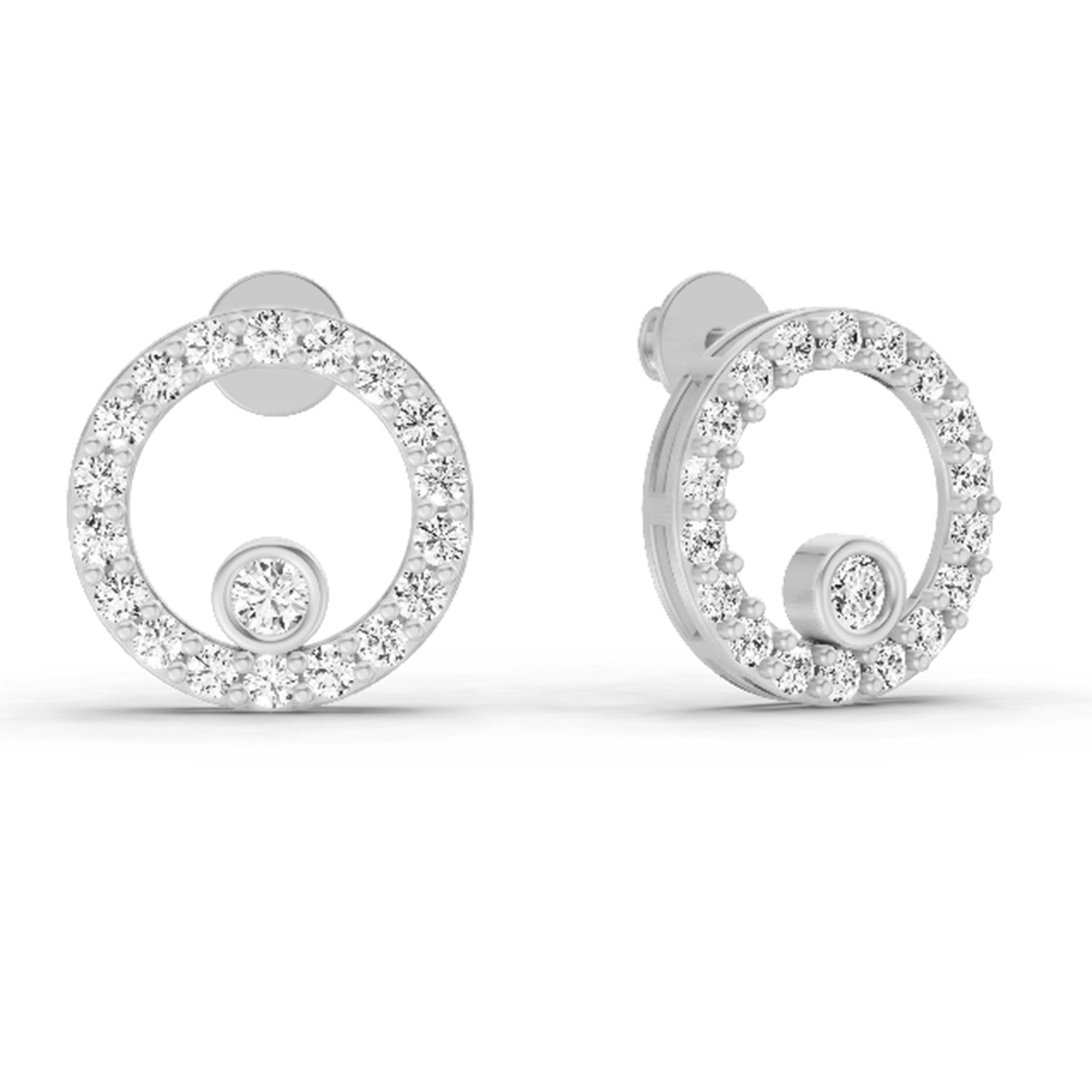 1 Carat Diamond Hexagon Circle Stud Earrings 14K - White Gold