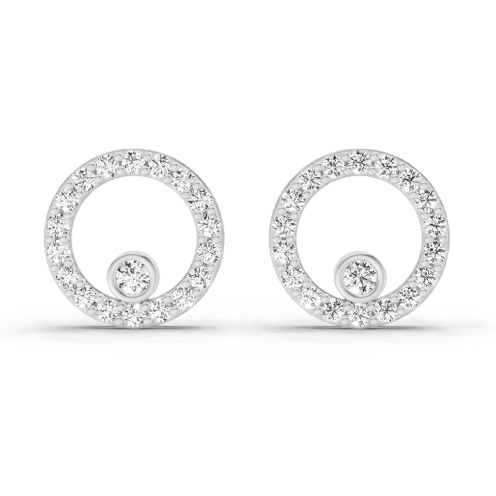 1 Carat Diamond Hexagon Circle Stud Earrings 14K - White Gold