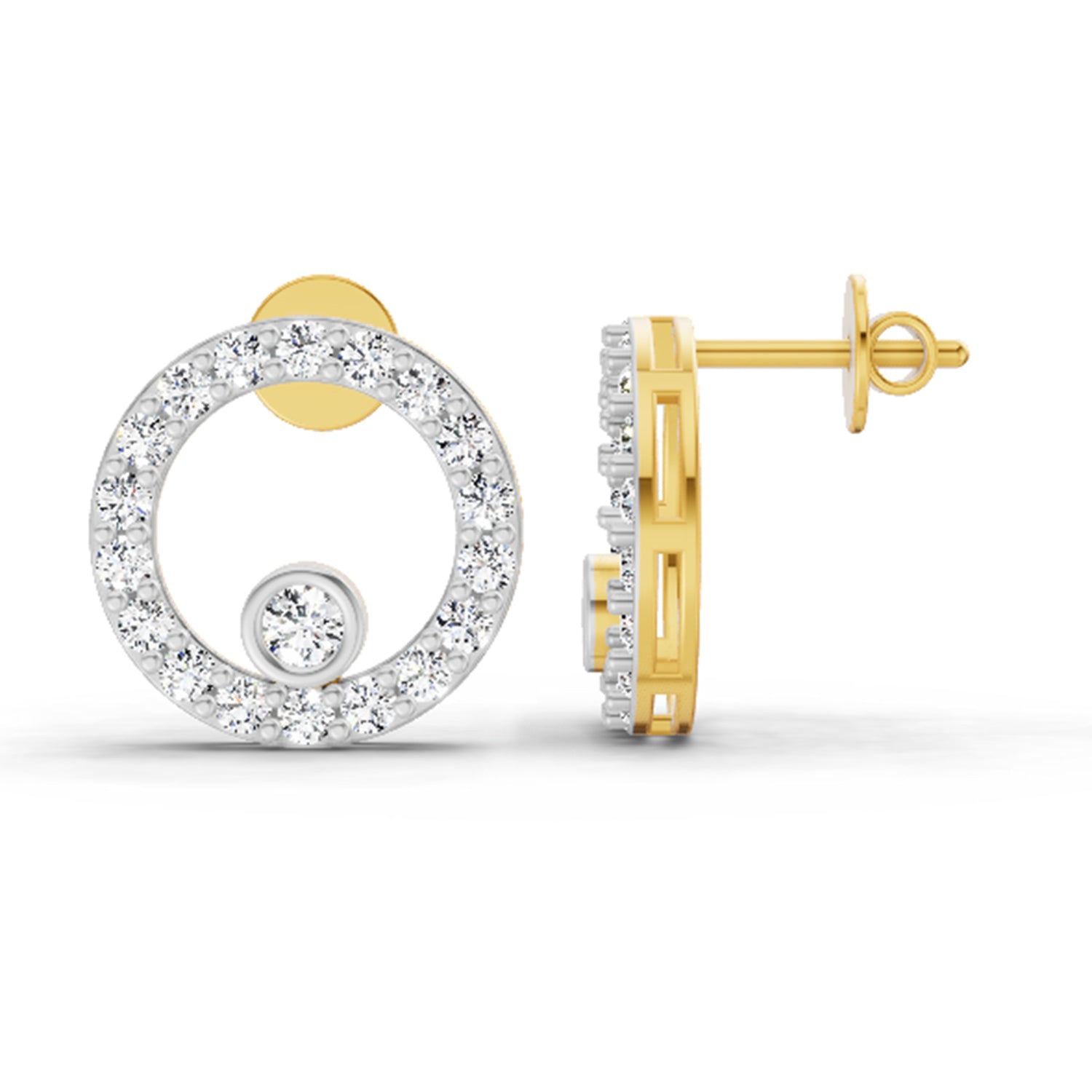 1 Carat Diamond Hexagon Circle Stud Earrings 14K