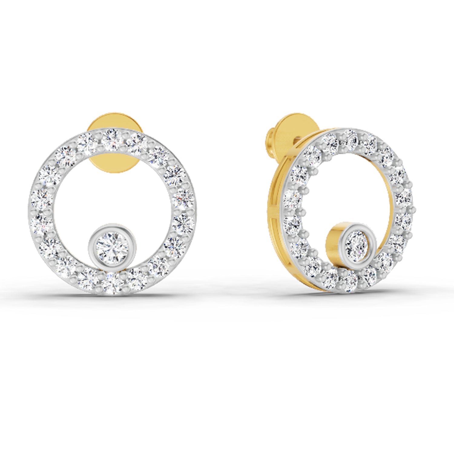 1 Carat Diamond Hexagon Circle Stud Earrings 14K
