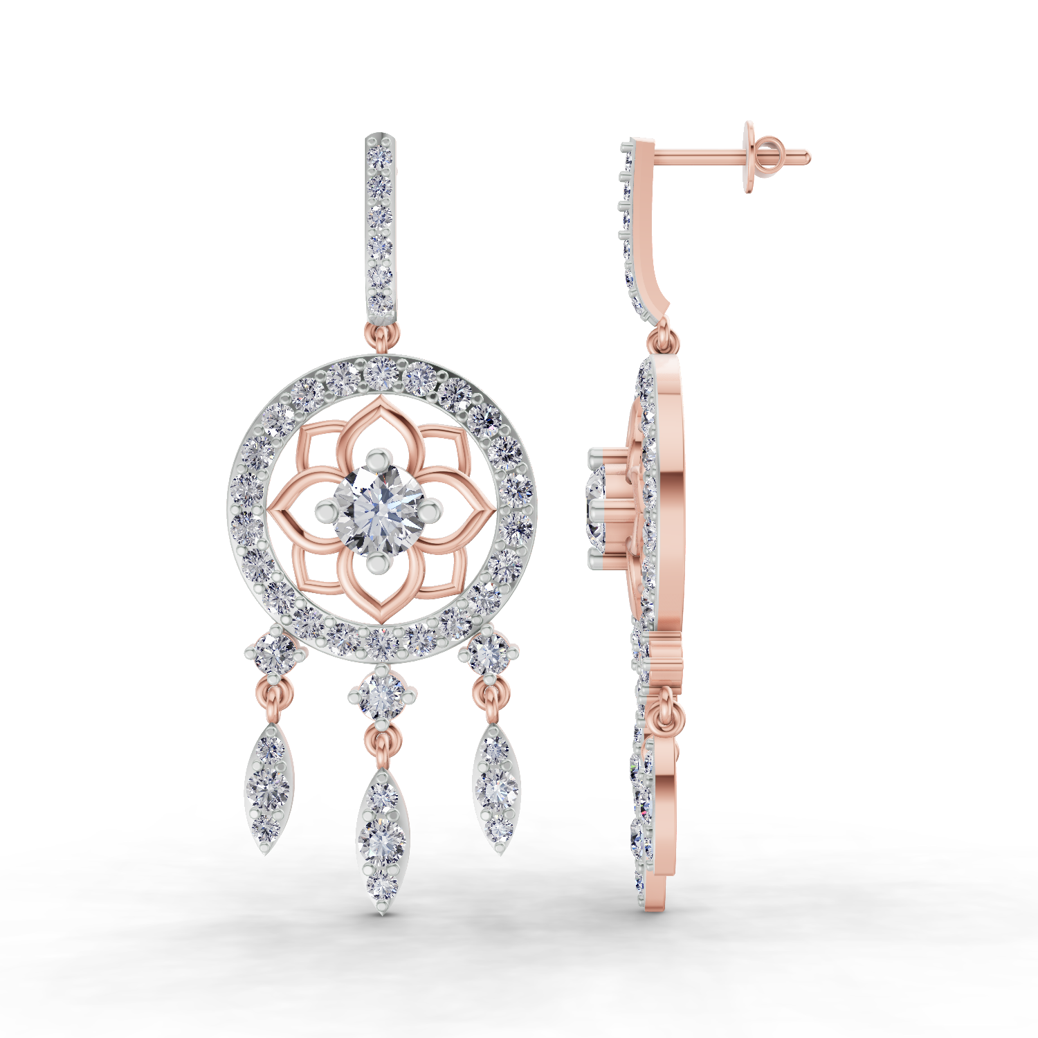 5.19 Carat Dream catcher Diamond Earrings 14K - Rose Gold